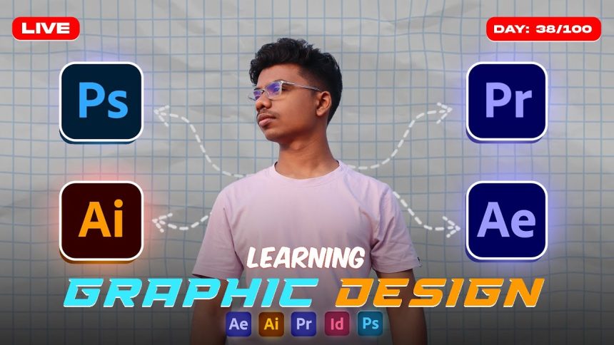 LIVE 🔴 | Learning Graphic Design | (Photoshop + Premiere Pro) Day: 38/100 🔥