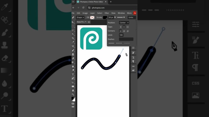 Photopea How to draw a curved line #photopea #photopeatutorial #graphicdesign