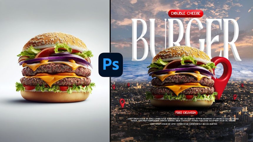 Photoshop Tutorial | Graphic Design | Burger Poster Design 🍔⚡.